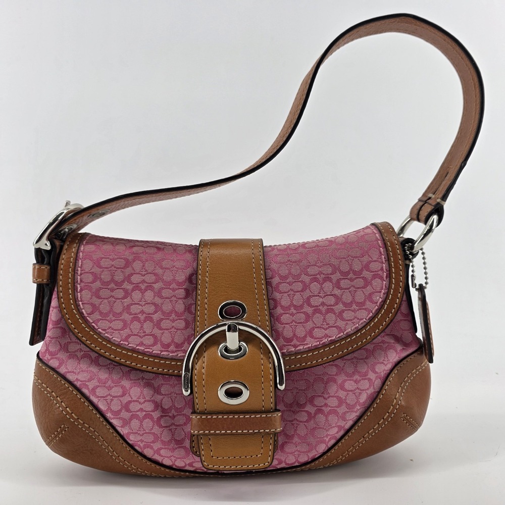 EUC Coach Vintage F10925 Soho Y2K Pink Signature C Canvas Leather Shoulder Bag